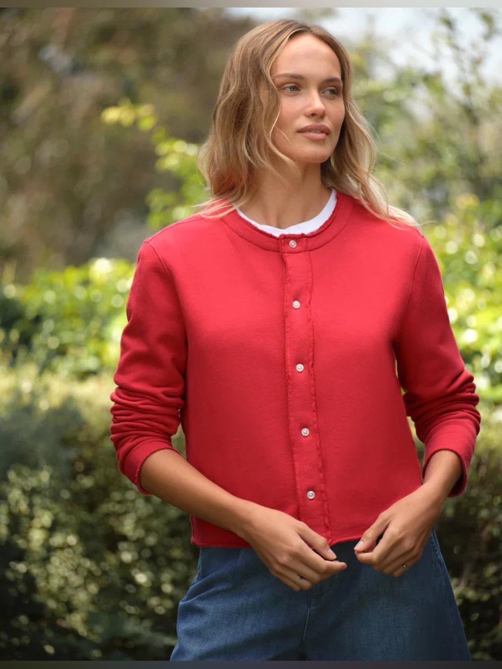 Frank & Eileen Jackie Sweatshirt Cardigan in Cherry Size Small